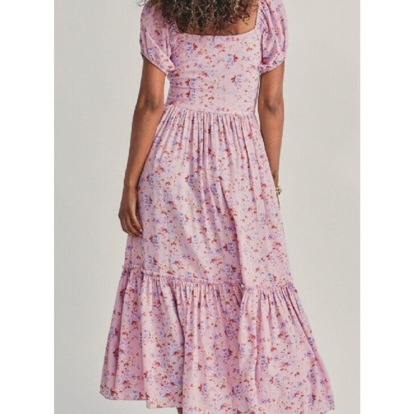 NEW LoveShackFancy 6 Angie SILK Midi Dress $595 Milkmaid Puff Shoulder Rose Pink - Picture 11 of 15